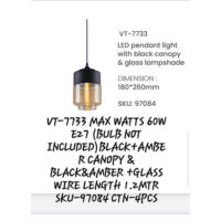 V-TAC LED Pendant Light with Black Canopy and Glass Lamp Shade VT-7733 180*260mm