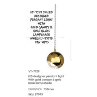 V-TAC LED Designer Pendant Light with Gold Canopy VT-7729	150mm