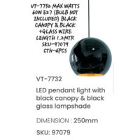 V-TAC LED Pendant Light with Black Canopy and Black Lamp Shade VT-7732	250mm