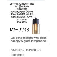 V-TAC LED Pendant Light with Black Canopy and Glass Lamp Shade VT-7733	130*330mm