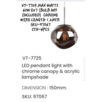 V-TAC LED Pendant Light with Chrome Canopy VT-7725	150mm