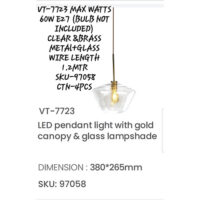 V-TAC LED Pendant Light with Gold Canopy-Glass  VT-7723	330*265mm