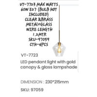 V-TAC LED Pendant Light with Gold Canopy-Glass VT-7723	230*215mm