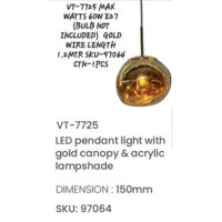 V-TAC LED Pendant Light with Gold Canopy VT-7725	400mm