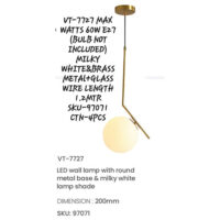 V-TAC LED Pendant Light with Gold Canopy and Milky White Lamp Shade VT-7727 200mm