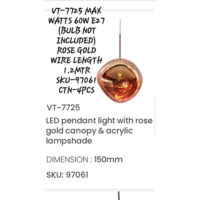 V-TAC LED Pendant Light with Rose Gold Canopy  VT-7725	400mm