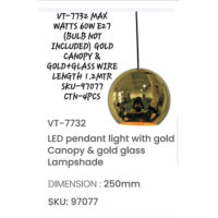 V-TAC LED Pendant Light with Gold Canopy and Cold Lamp Shade	VT-7732	250mm